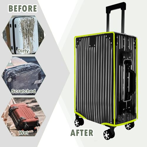 3Pcs Thicken Clear Luggage Cover (Clear-Green Frame / 20"+24"+28")