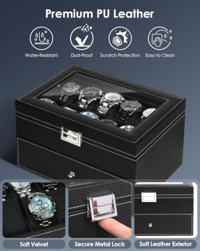 Mens Watch Box Jewelry Organizer (Black / 20-slot)