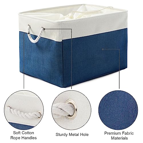Organization and Storage Basket for Shelves (White & Blue / 3PCS/Extra Jumbo - 20.5Lx15.7Wx13.8H)
