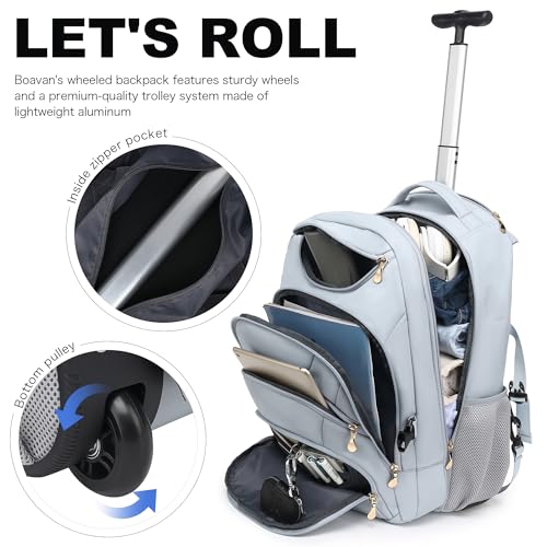 Rolling Backpack for Women (17.3 inches / Blue)