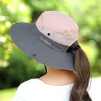 ZOORON Women's Ponytail Safari Sun Hat, Wide Brim UV Protection Outdoor Bucket - Image 3