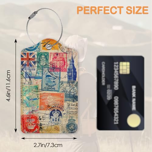 Retro Wanderlust Stamps 3 PCS PU Leather Luggage Tags for Suitcase (Retro Wanderlust Stamps)