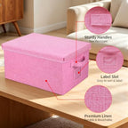 Storage Bins With Lids Closet Organizer Cabinet Box For Clothes (Pink - Light pink inside / 2 Pack)