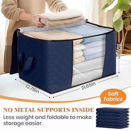 8 Pack Storage Bags for Clothes Blanket Storage Bins with Lids (8 Pack-60l / Blue)