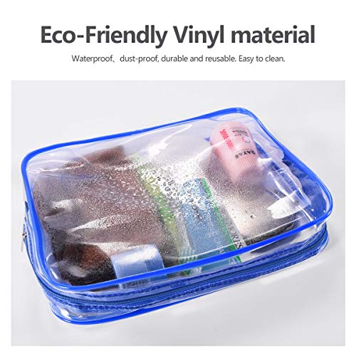 4Pcs Crystal Clear PVC Travel Toiletry Bag Kit for Women Men (4pcs Blue / 1 Large, 2 Medium, 1 Small)