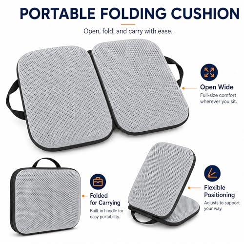 3 in 1 Foldable Gel Seat Cushion Featured with Memory Foam Breathable Seat Cushion for Pressure Relief (Gray - Mesh)