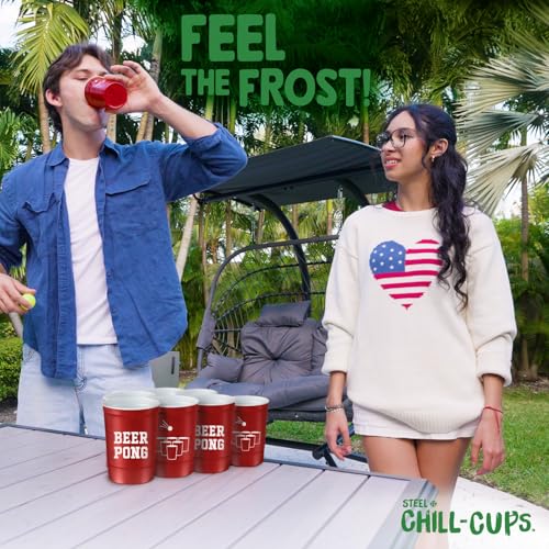 16 oz. Durable & Reusable Party Cups (Beer Pong Red / 12 Count)