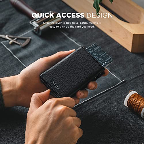 Pop up Card Wallet Minimalist Cash Wallets RFID Blocking Leather Smart Credit Card Holder with ID window for Men (Cross-Black)