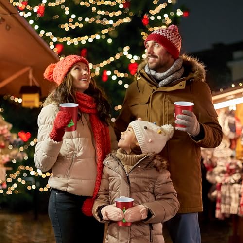 16 oz. Reusable Party Cups (Happy Holidays Red / 12 Count)