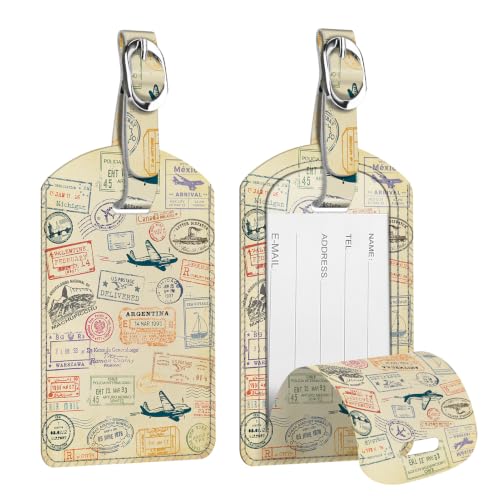 2 Pack Luggage Tags Leather Name ID Labels with Privacy Cover (Postmark)