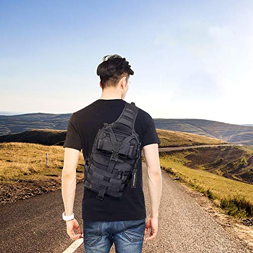 Tactical Sling Bag Pack Military Assault Rucksack Shoulder Bag Backpack Chest Pack Handbag Waterproof for Travel Hiking Camping Trekking Exploring Fishing Hunting (Pythons Grain Black)