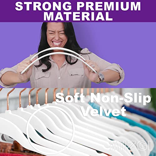 White Velvet Hangers 100 Pack Non Slip Heavy Duty Rose Gold Hooks (White/Rose Gold / 100-Pack)