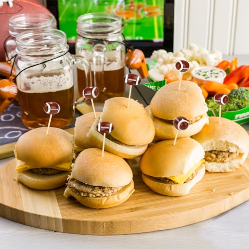 100 Pieces Football Decorative Sports Ball End Cocktail Skewers 4.7 Inch Bamboo Cocktail Picks Wooden Decorative Fruit Toothpicks for Appetizers Bar Drinks Fruit Sandwich Buffets Party Supplies (Football)