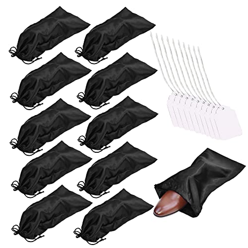 10 Pack Shoe Bags for Travel Satin Fabric Shoe Bag with Drawstring for Men Women Travel Protecting Storing Shoes (Black)
