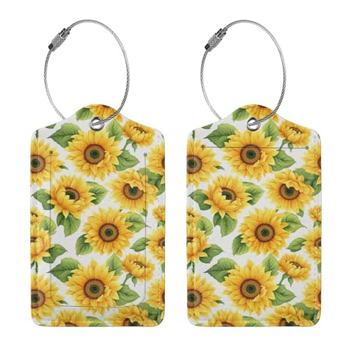 Lovely Sunflower Leather Luggage Tag with Stainless Steel Ring (2 PCS / Lovely Sunflower)