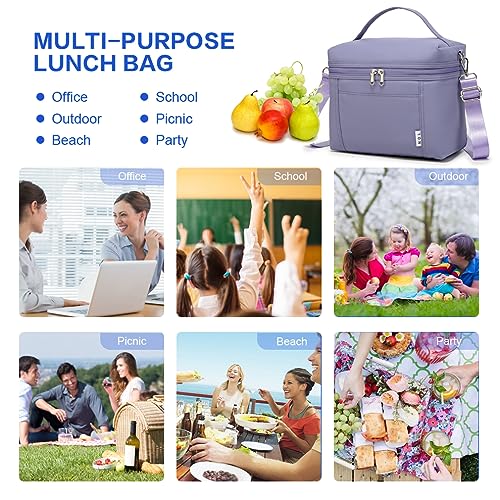 NOL 8L Insulated Lunch Bags for Women Cooler Bag Lightweight Nylon Waterproof Lunch Box For Work (Light Purple / Medium (8 Liters))