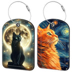 Black Cat and Sky Luggage Tag for Suitcase Set of 2 PU Leather Cute Luggage Tags with Stainless Metal Loop ID Label Privacy Flap Suitcase Tags for Women and Men Travel (Black Cat and Sky)