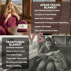 Apear 16-in-1 Compact Travel Blanket with Bag, Soft Bamboo Airplane Blanket (Burgundy/Black)