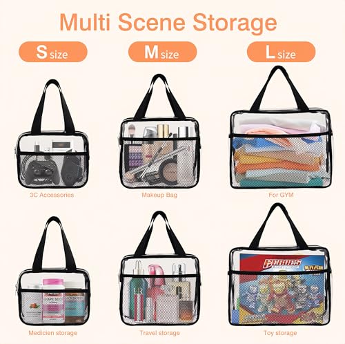 3PCS Clear Travel Toiletry Bags with Handles & Pocketfor Men Women (Black Clear)
