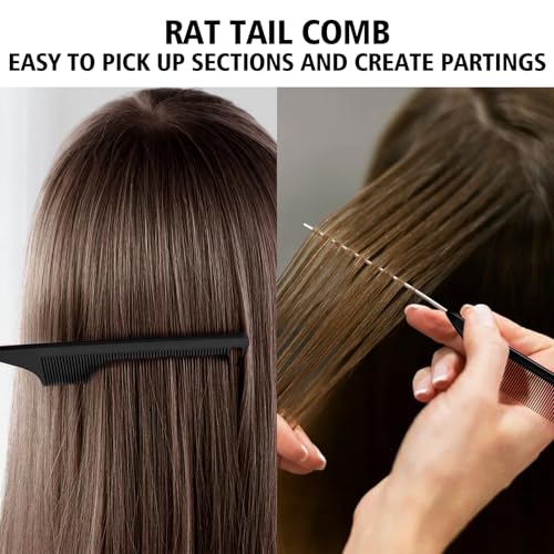 3 Pieces Hair Styling Comb Set Teasing Brush Rat Tail Comb Edge Brush for Edge&Back Brushing (Black-3pcs)