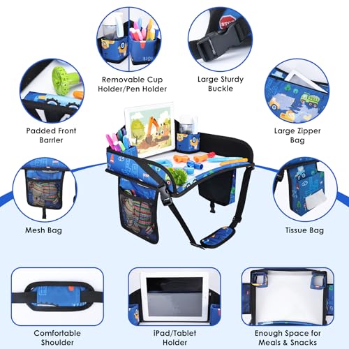 Kids Travel Tray for Toddler Car Seat (Dark Blue Car/Purple Mermaid--2PCS)