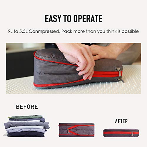 BeeNesting 2 Layers Large Compression Packing Cubes 2 set for travel carry on Compressible Packing Bags for clothes (Black Red / 2 Pack(26L+26L))