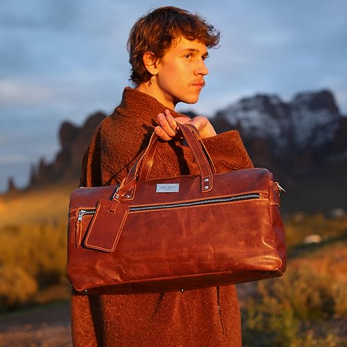 Handmade Leather Duffel Bag Luxury Duffle Bag Leather weekender Backpack for Men Full Grain Brown Leather TSA Approved