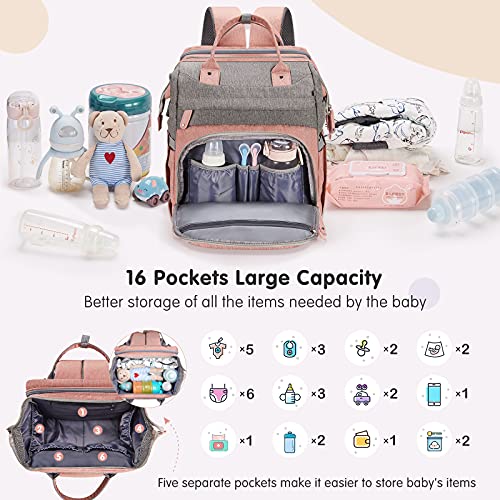 Baby Diaper Bag Backpack with ChangingStation (Baby Pink)