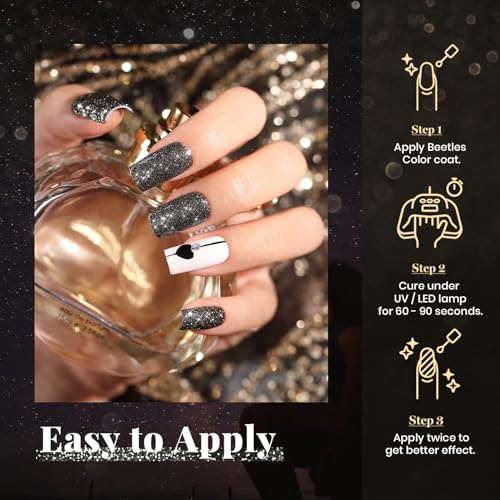 Beetles Black Gel Nail Polish (A - Black Glitter | Shooting Stars)