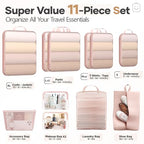 11 Pack Compression Seting Cubes for Travel Essentials (Beige / 11 set)