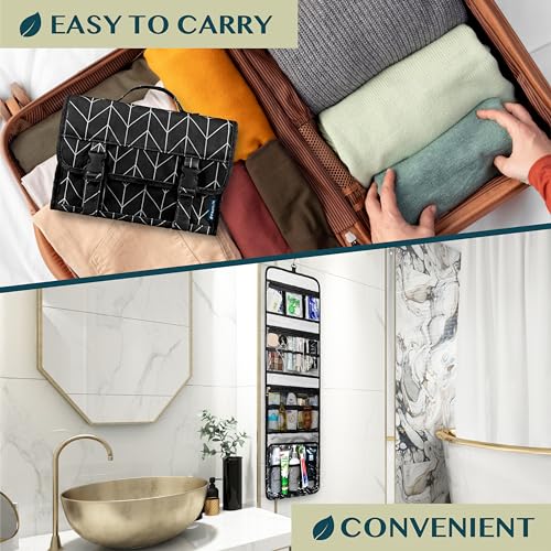 Travel Hanging Toiletry Bag for Women Men (Black Chevron / Large)