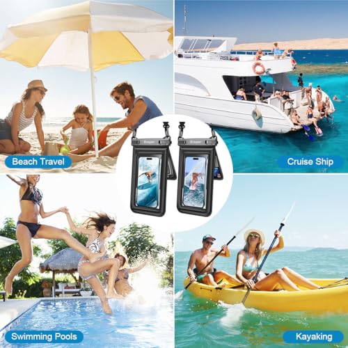 Double Space Floating Waterproof Phone Pouch [Up to 8.5''] (Black & Purple)