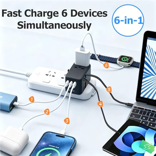 70W GaN Universal Travel Adapter with USB (70W Black-Gray)