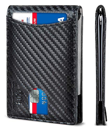 RFID Blocking Slim Bifold Genuine Leather Minimalist Front Pocket Wallets for Men with Money Clip Thin Mens (Modern Black 1.0)