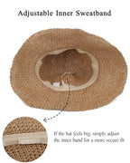 Womens Crochet Straw Sun Hat Foldable Floppy Wide Brim Beach Hat for Summer (One Size / Khaki)