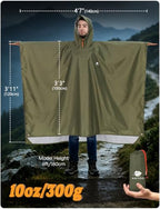 Hooded Rain Poncho for Adult Waterproof Lightweight Raincoat (Army Green)