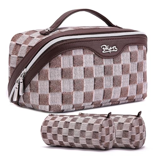 Travel Makeup Bag Cosmetic Bags for Women (D-3-Brown)