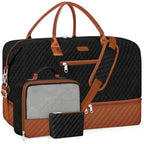 Weekender Bag for Women 21.5" Travel Duffel Large Carry On Bag 3PCS (Large / 9a-Black brown)