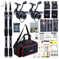 8FT Telescopic Fishing Rod & Reel Combo for Fresh (Black - 2 Rods & 1 Reels Surf Fishing Combo / 2.4M/8FT)