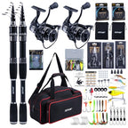 7FT Telescopic Fishing Rod & Reel Combo for Fresh (Black - 2 Rods & 1 Reels Surf Fishing Combo / 2.1M/7FT)