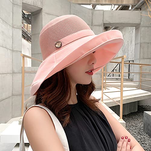 Women Summer Wide Brim Sun Hat Bucket Fishing Hats UV Protection (One Size / B3-fyu001-pink)