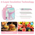 Kids Lunch box Insulated Soft Bag Mini Cooler Back to School Thermal Meal Tote Kit for Girls (Glitter-Unicorn)