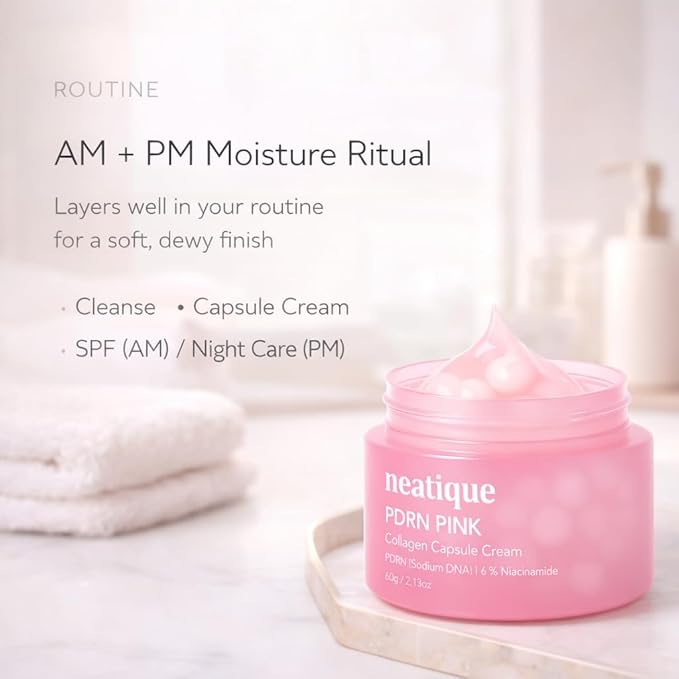 Sodium DNA PDRN Pink Collagen Capsule Cream, Firming & Hydrating Face Moisturizer with 6% Niacinamide for Plump, Smooth, Dewy-Looking Skin, Lightweight Moisturizing Cream, 2.13 oz