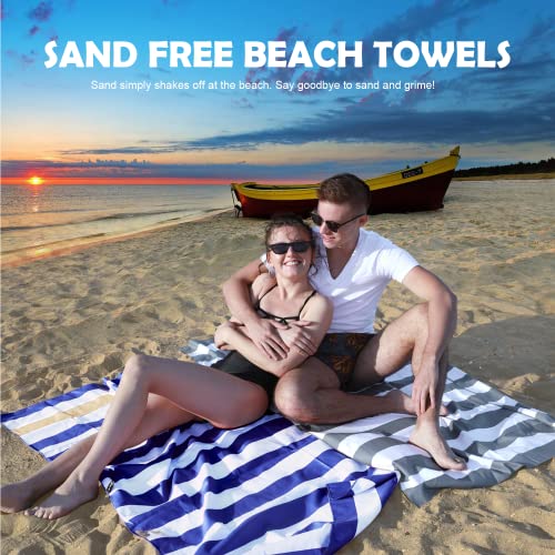 Microfiber Beach Towel Sand (K-dark Blue&khaki Stripes / Large(60x30"))