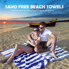 Microfiber Beach Towel Sand (K-dark Blue&khaki Stripes / Large(60x30"))