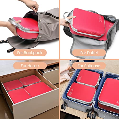 Compression Packing Cubes for Travel (01 Watermelon Pink / 4-Piece Set)