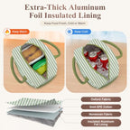 Lunch Bag Lunch Box for Women Adult Men Insulated Quilted Reusable Large Lunch Tote Bag Leakproof Simple Cooler Bag for Work Office Picnic Beach or Travel (B-Green Stripes / Medium - 10L)