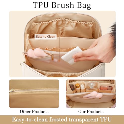 Initial Makeup Bag Personalized Gift for Women Teen Girls (Large Beige / Z)