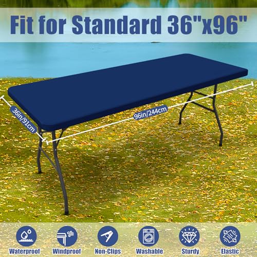 2 Pack Rectangle Spandex Fitted Table Cloth (Navy / 96" x 36" (Rectangular))