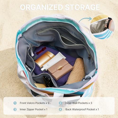 Beach Bags for Women (Rainbow Ripple / 28L)